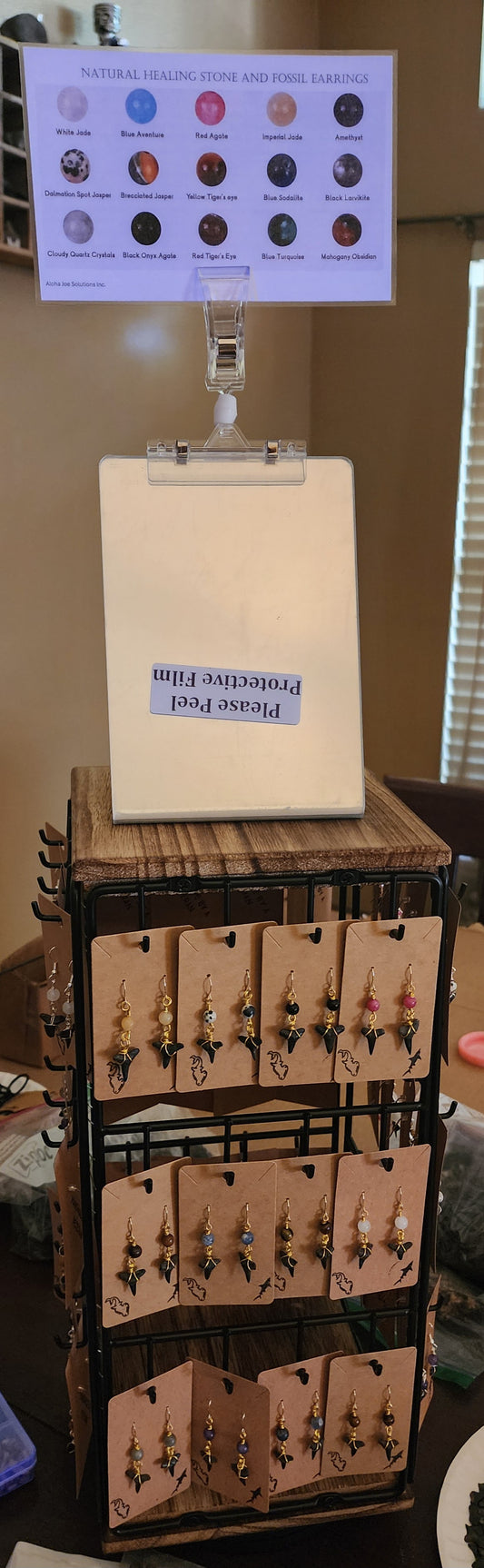 Wholesale Natural Healing Stone & Fossil Earring Display - 48 Pairs