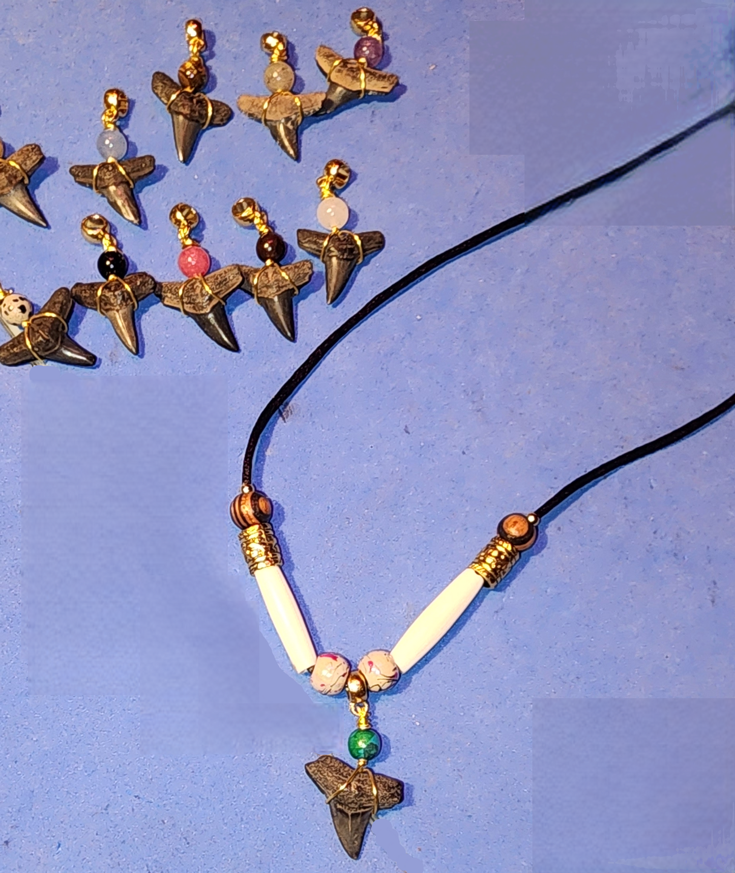 Fossil Shark Tooth Healing Stone Necklace (15 Stone Options)