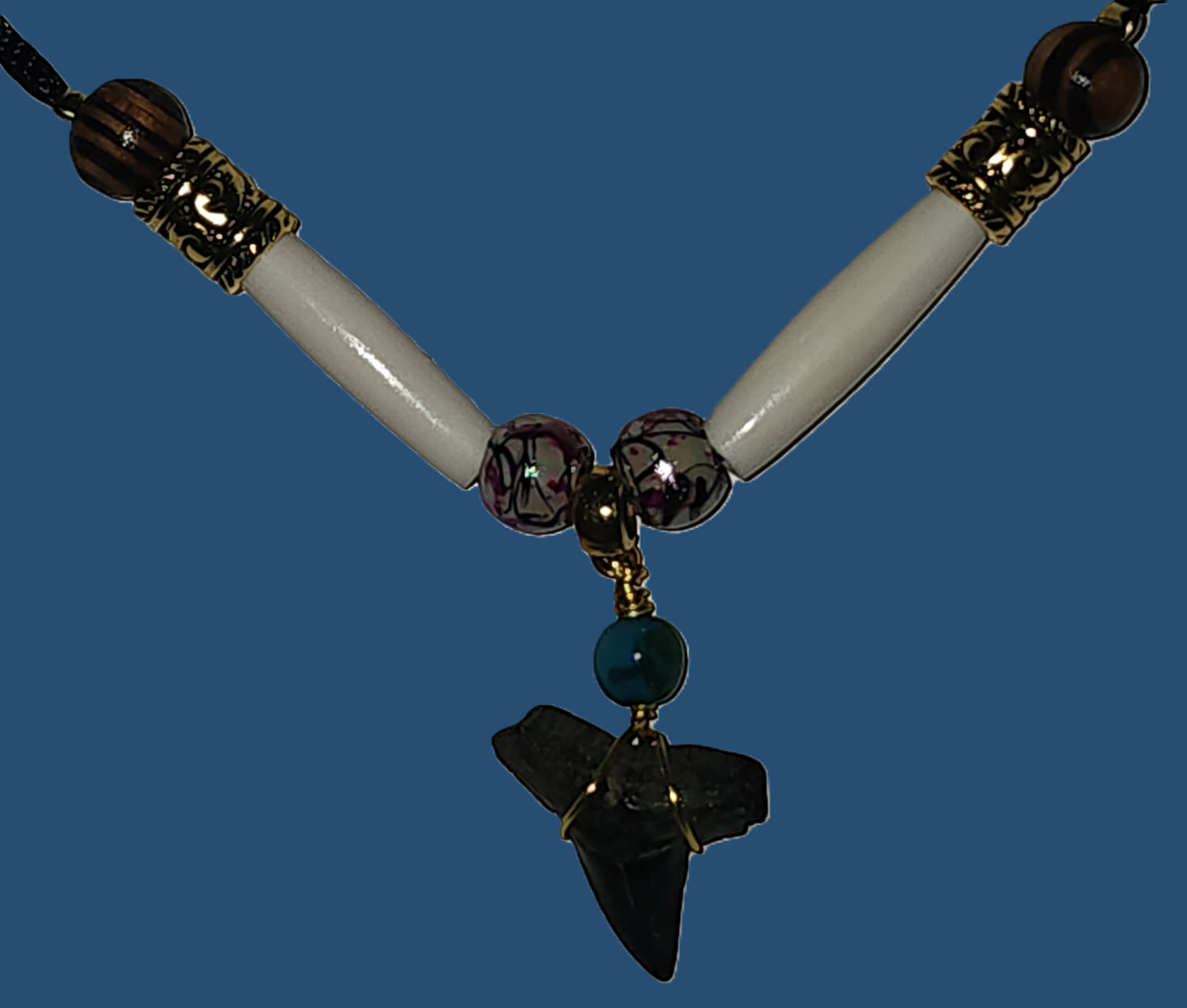 Fossil Shark Tooth Healing Stone Necklace (15 Stone Options)