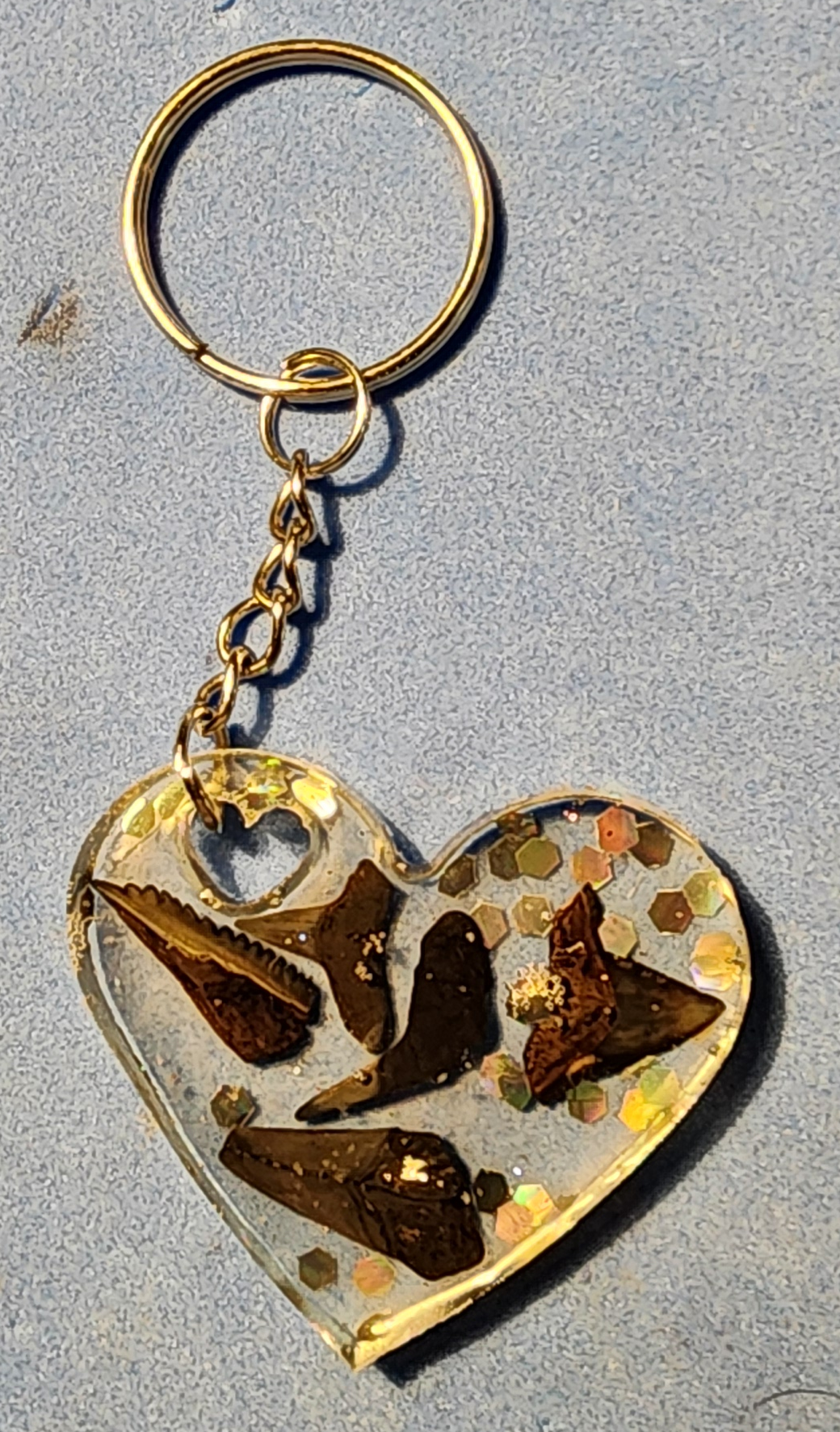 Glitter Fossil Shark Tooth Keychain (Heart/Round/Square)