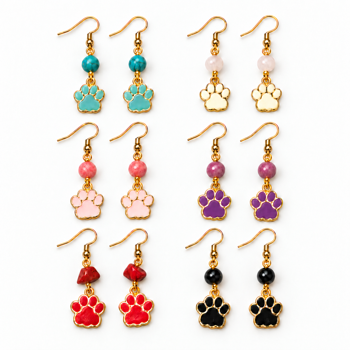 Healing Stone Paw Print Dangle Earrings